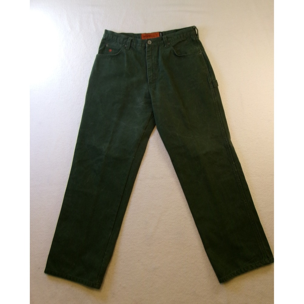 Jesse James Workwear Carpenter Pants Mens 33x32 Green 12oz Heavy Canvas Utility